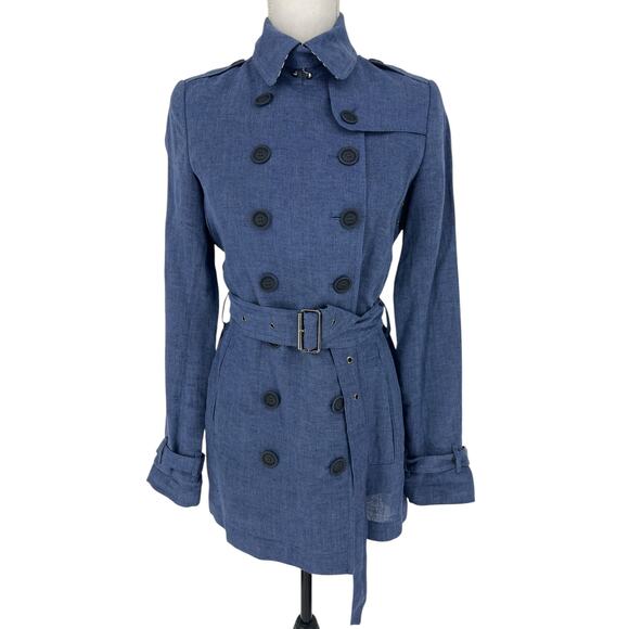 Burberry Brit 100% Linen Short Trench Coat in Blue - Picture 4 of 16